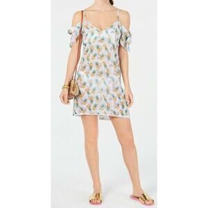 Miken Swimsuit Cover Up Dress Size XS White Yellow Pineapple Resort Beach NEW